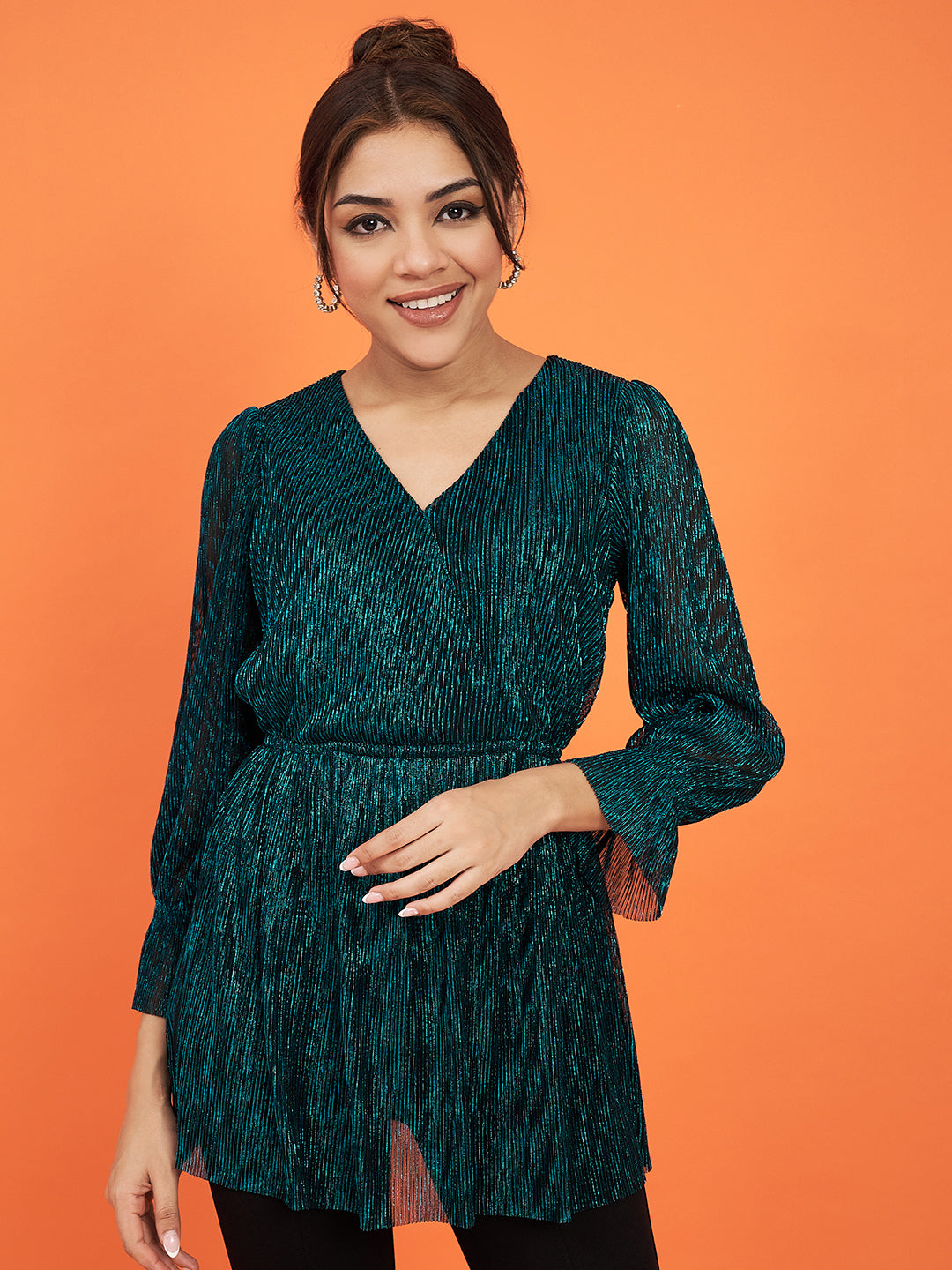 Embellished Green Flared Top