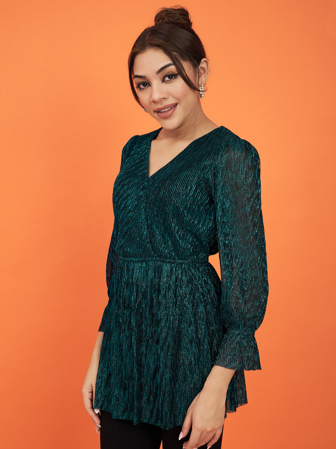 Embellished Green Flared Top