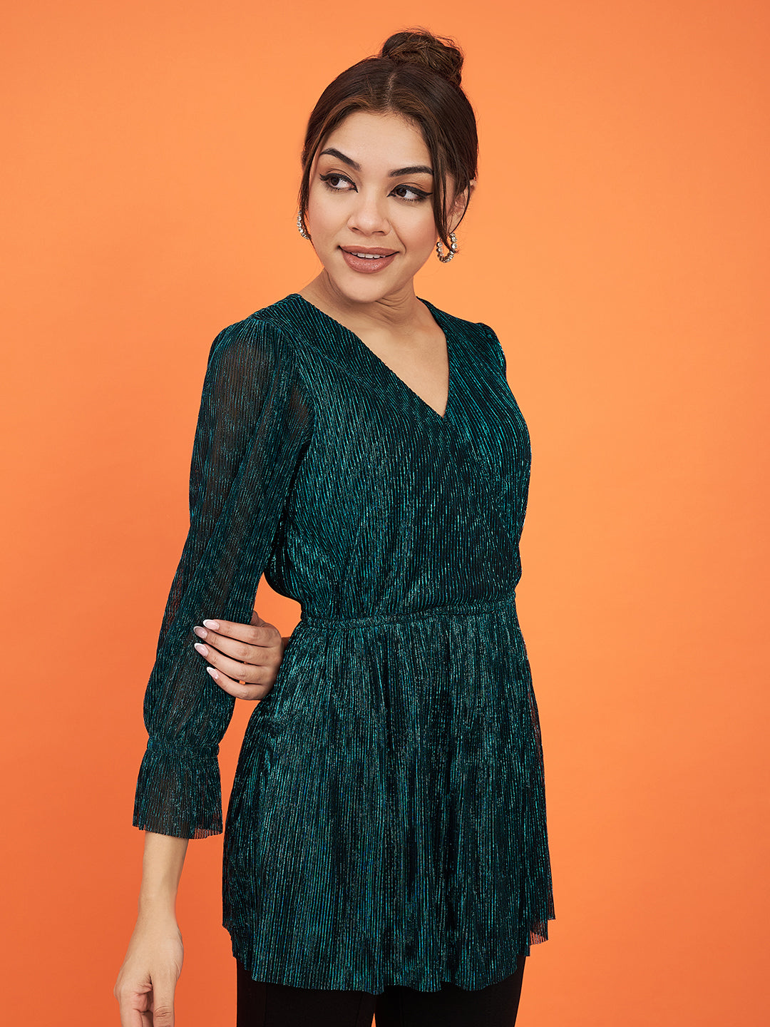 Embellished Green Flared Top