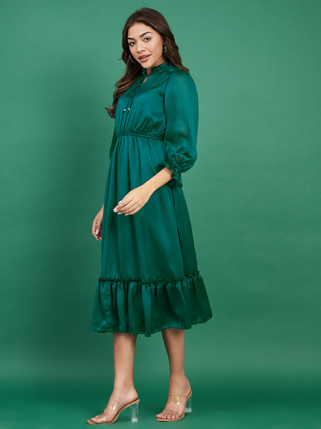 Classy Green Ruffled Midi Dress