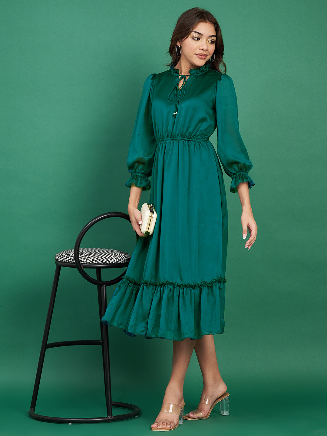 Classy Green Ruffled Midi Dress
