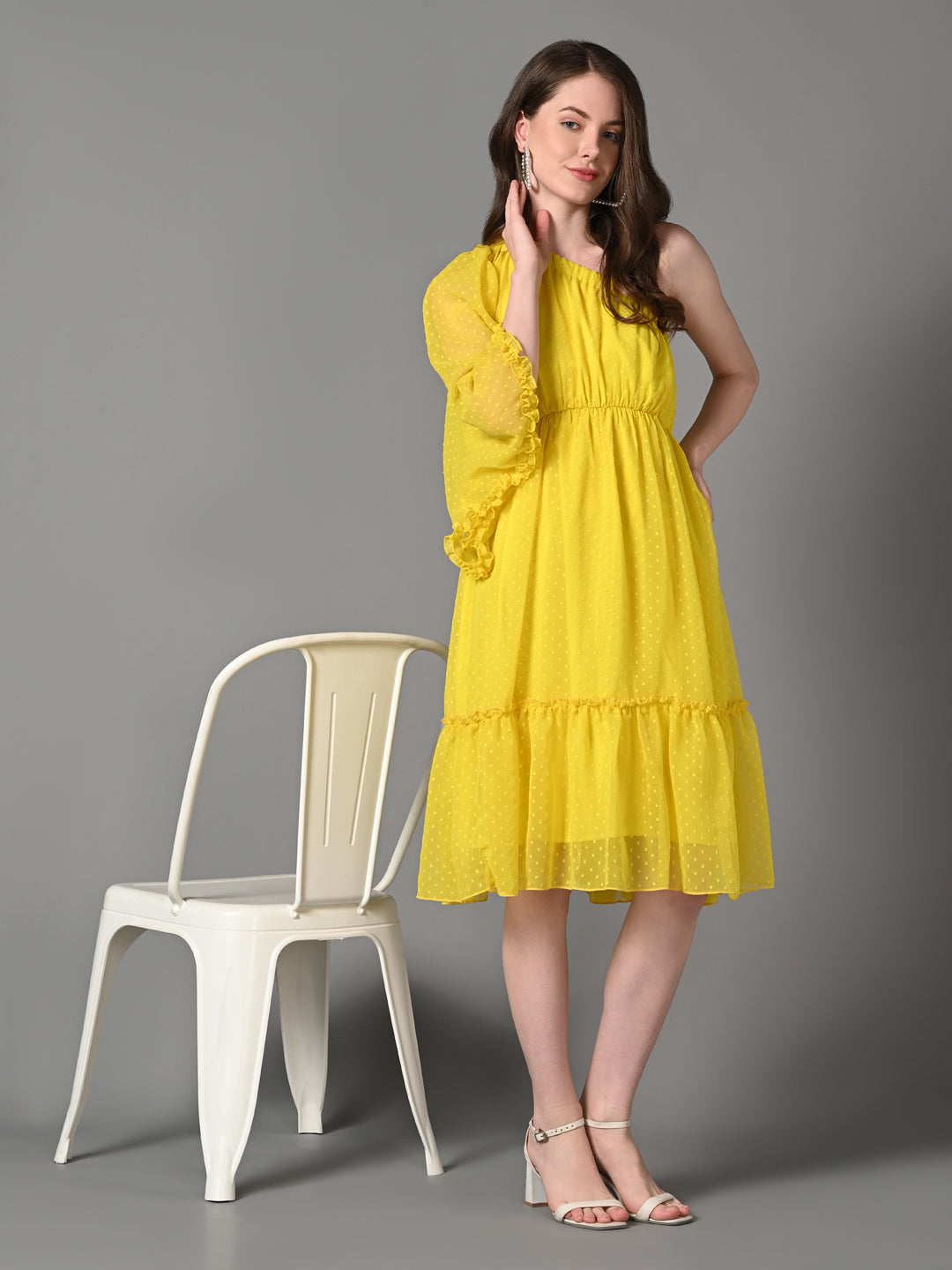 Stylish Yellow Ruffled Dress