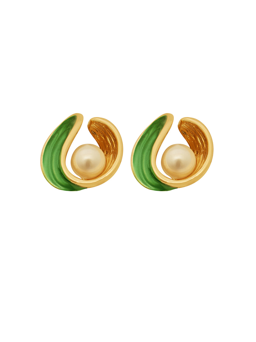 Women Gold Plated Leaf Circular Studs Earrings
