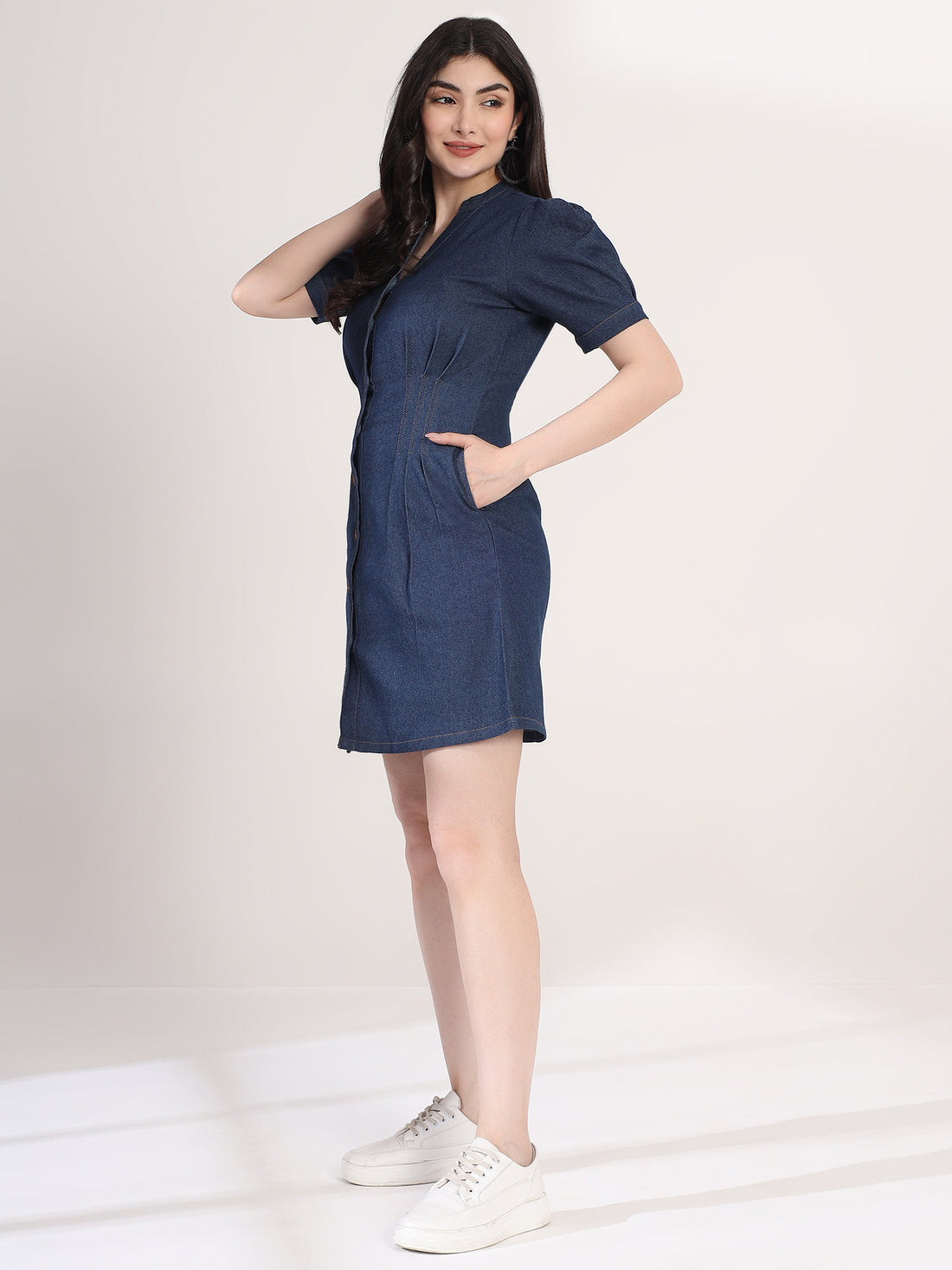 Classy Blue Denim Shirt Mini Dress