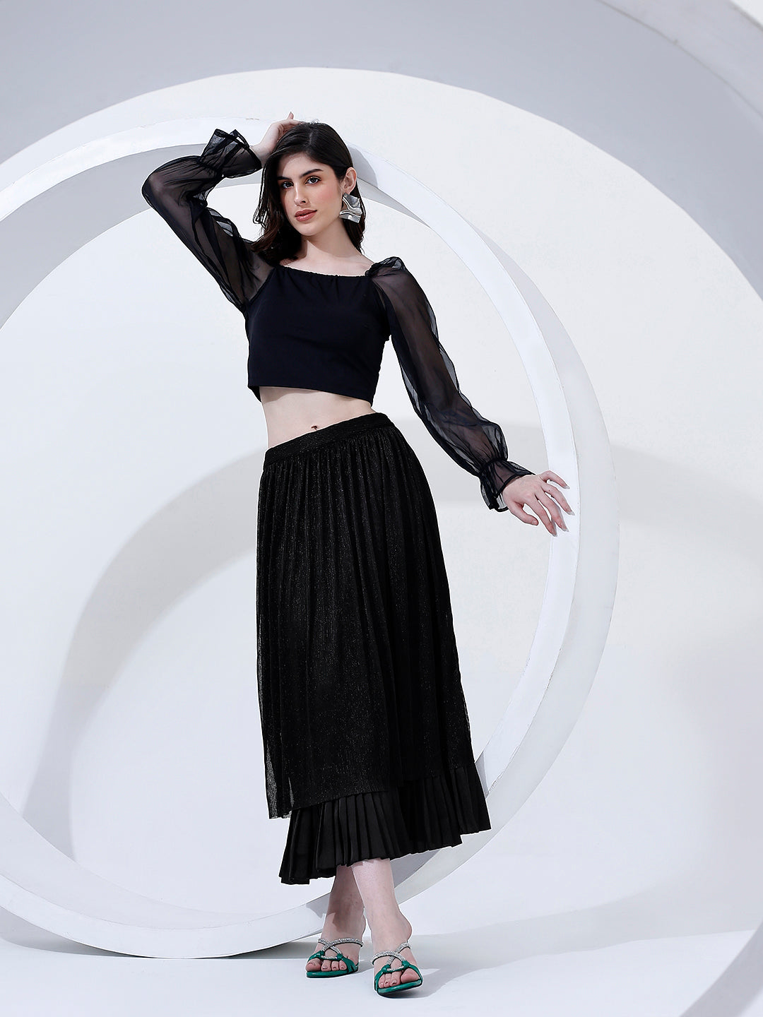 Classy Black Layered Midi Skirt