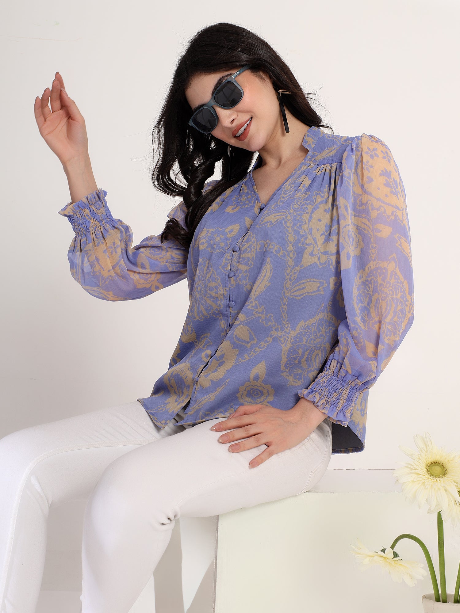 Classy Printed Blue Top