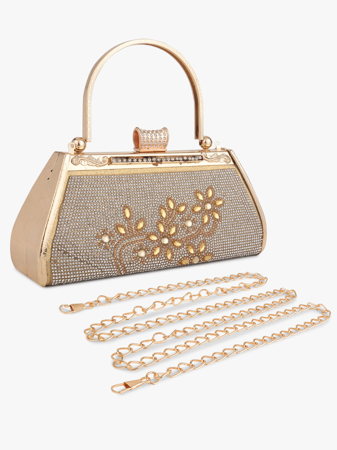 Patterned Fancy Golden Evening Handbag