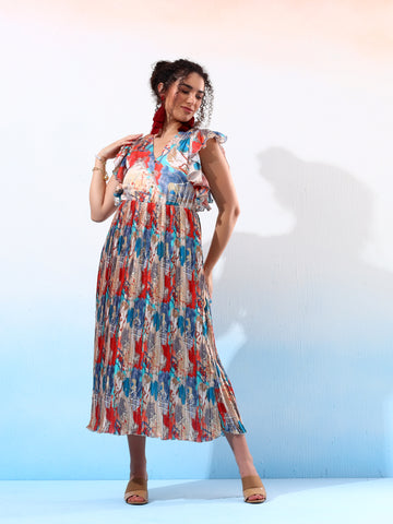 Fancy Printed Pleated Dress