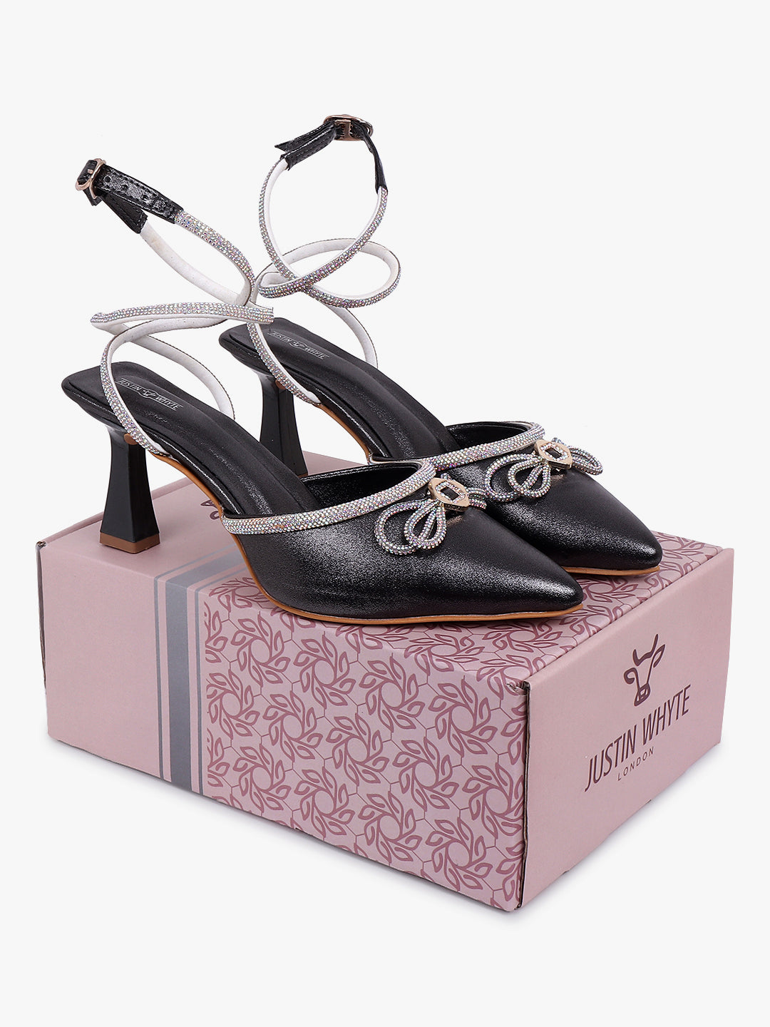 Embellished Black Strapped Mule Sandals