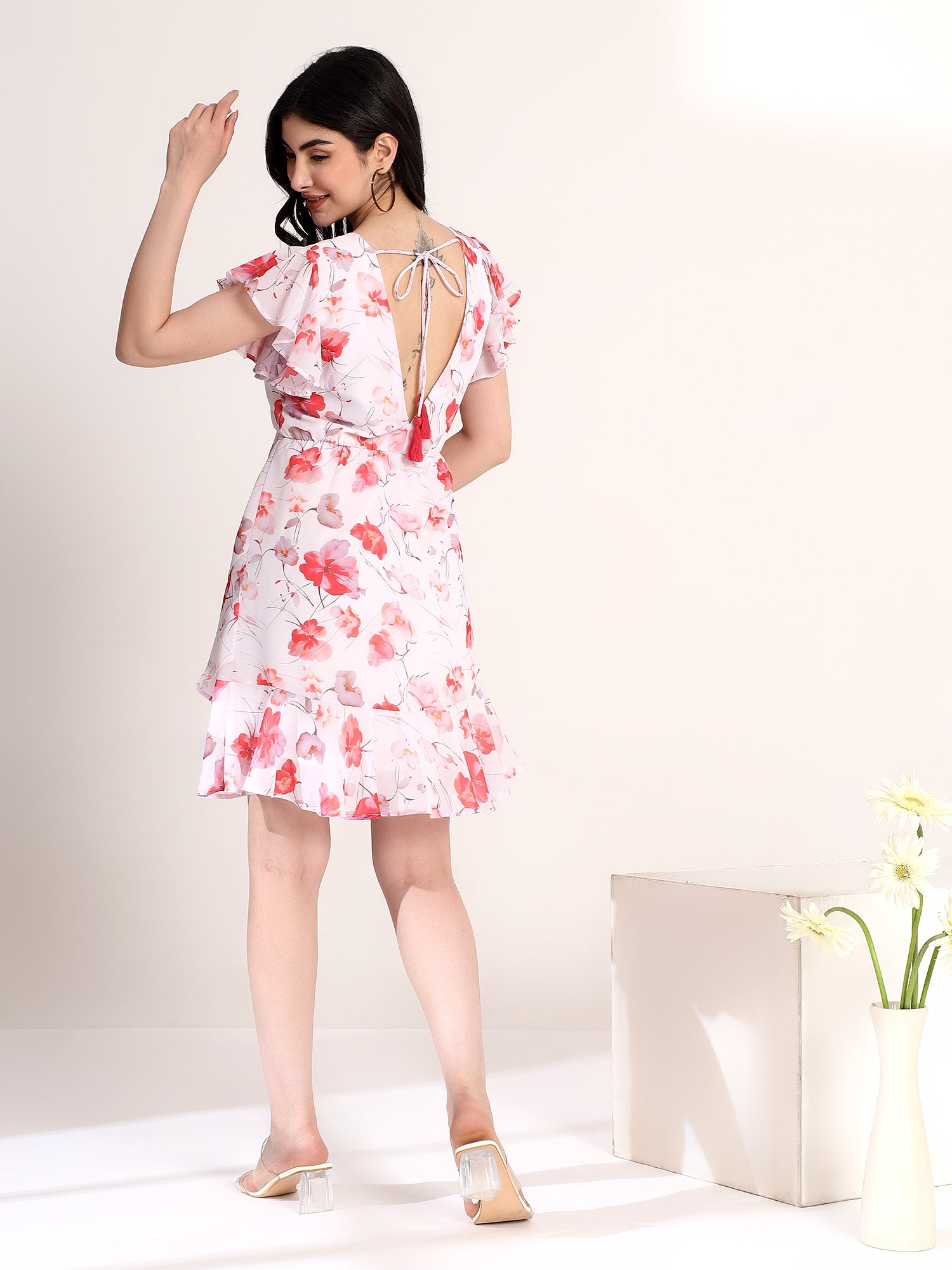 Fancy Floral Layered Ruffled Dress