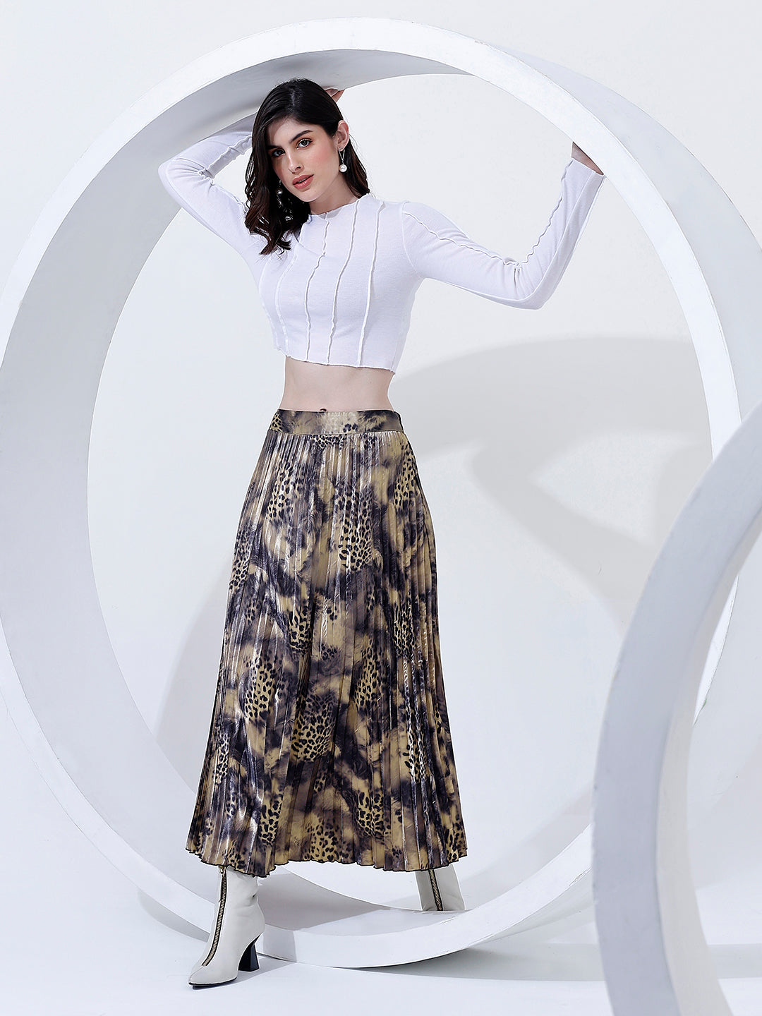 Fancy Pleated Printed Skirt