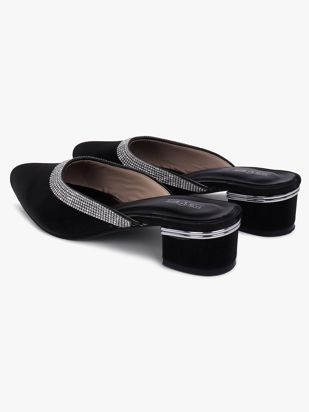Embellished Black Mule Sandals
