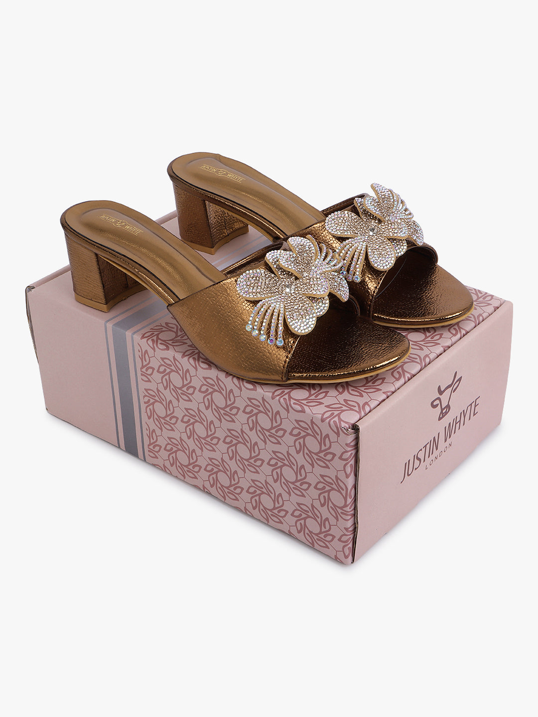 Embellished Bronze Heel Sandals