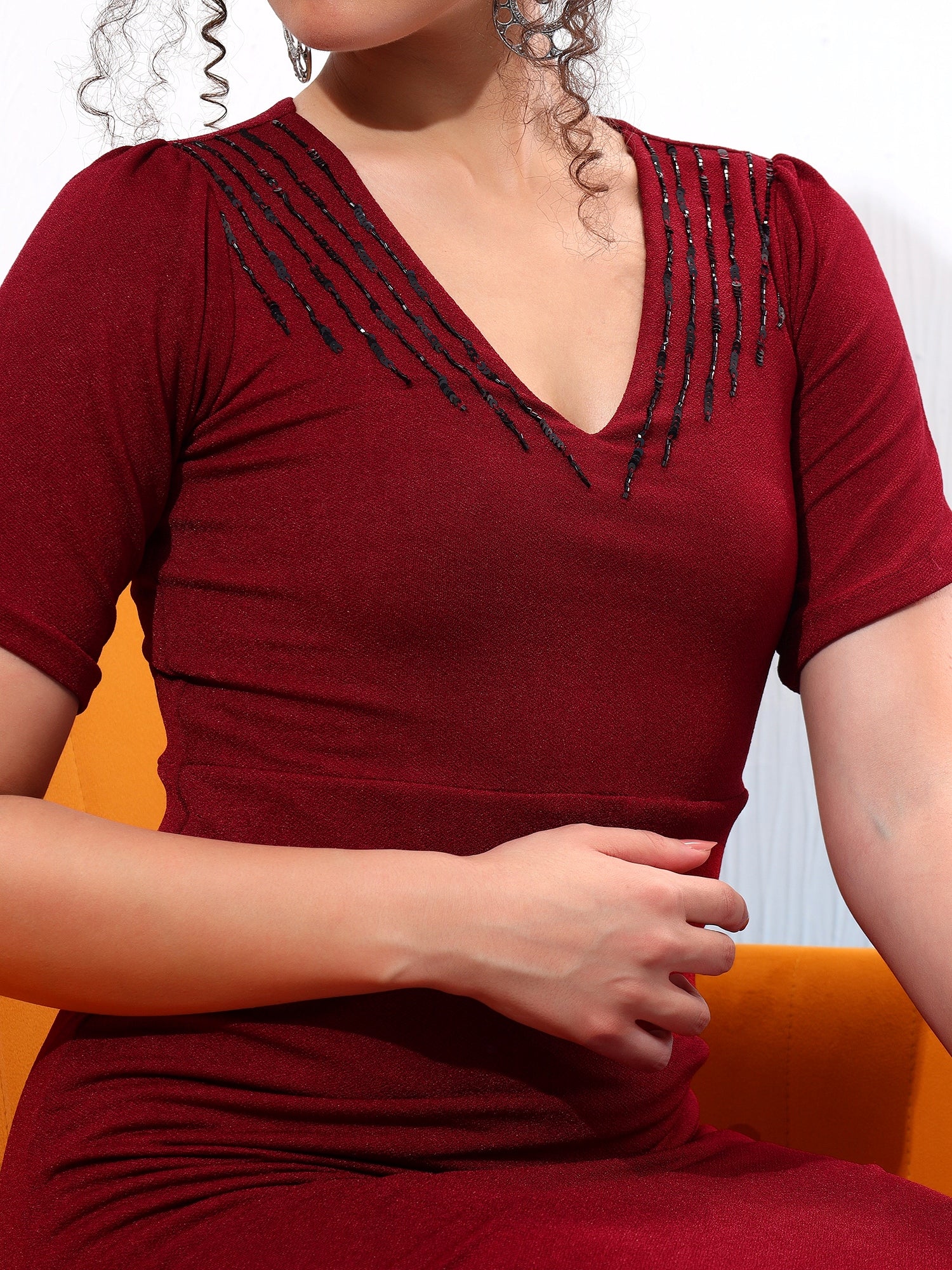 Embellished Red Sheath Dress