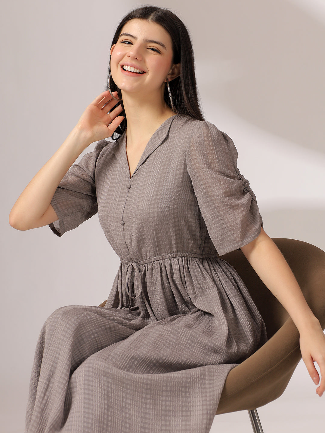 Fancy Grey Flared A- Line Dress