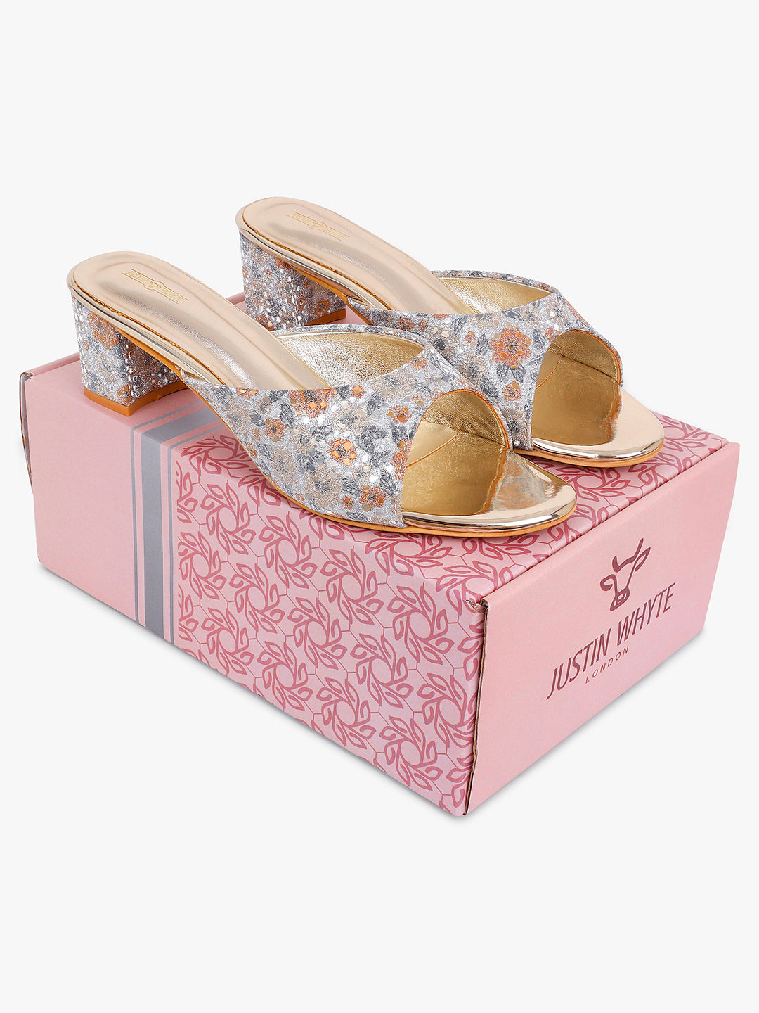 Stylish Gold Floral Block Heel Sandals