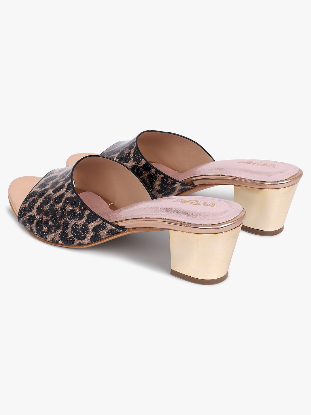 Patterned Brown Low Heel Sandals