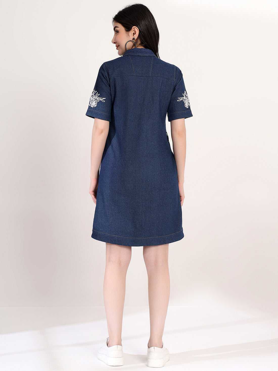 Fancy Blue Embroidered Denim Mini Dress