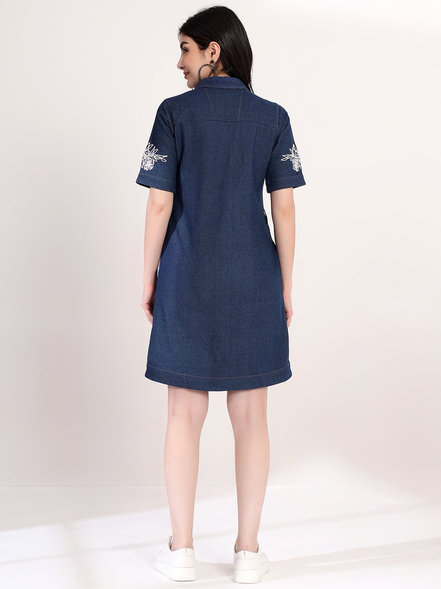 Fancy Blue Embroidered Denim Mini Dress
