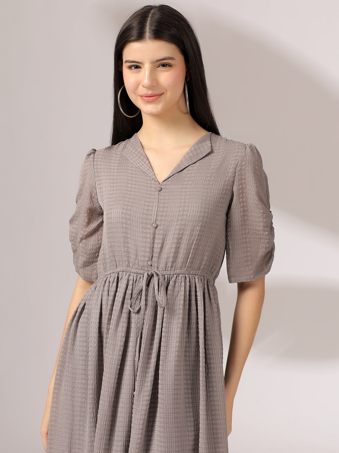 Fancy Grey Flared A- Line Dress