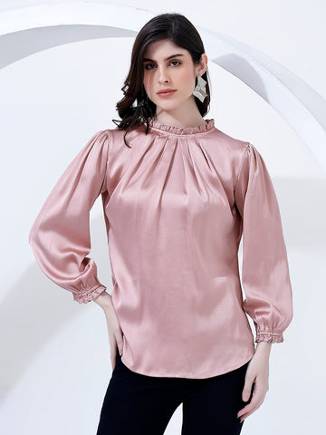 Stylish Pink Pleated Blouse Top