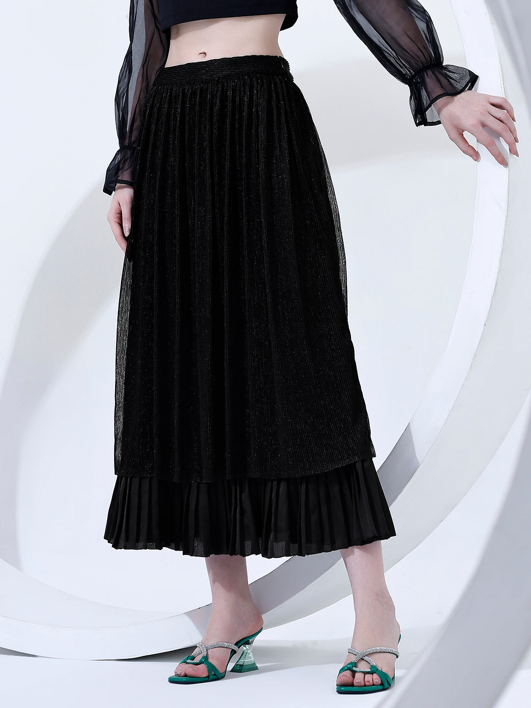 Classy Black Layered Midi Skirt