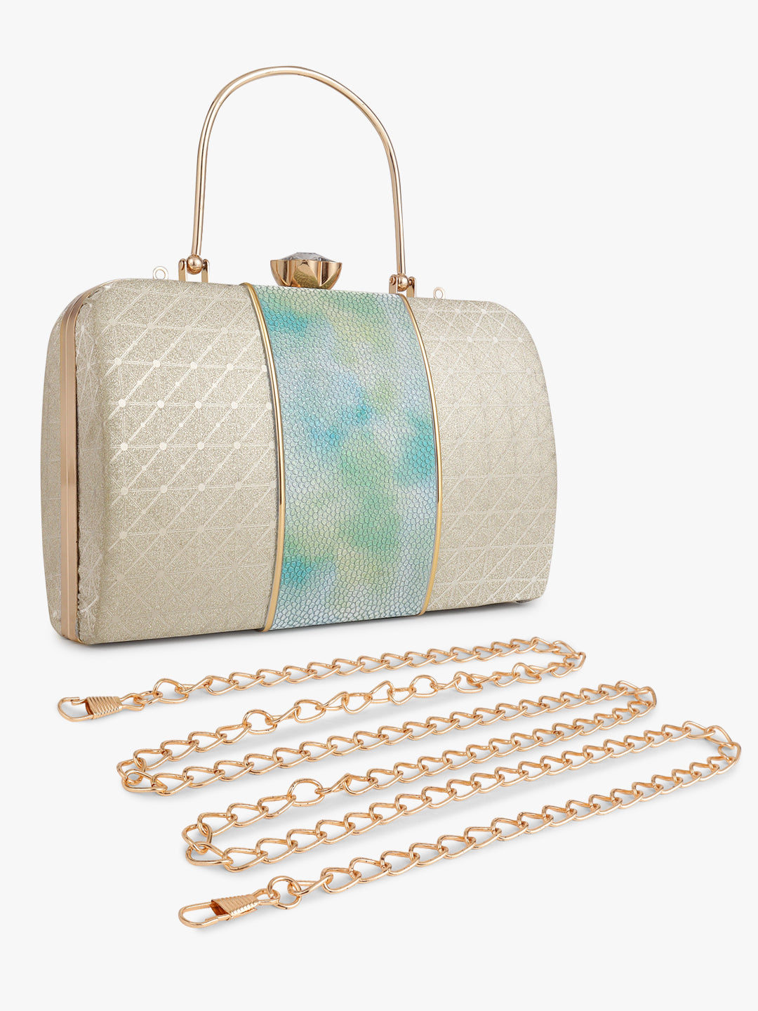 Textured Silver and Green Fancy Handbag