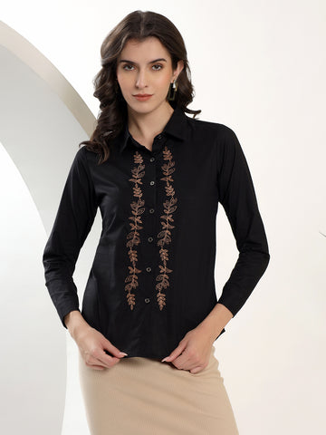Embroidered Black Top