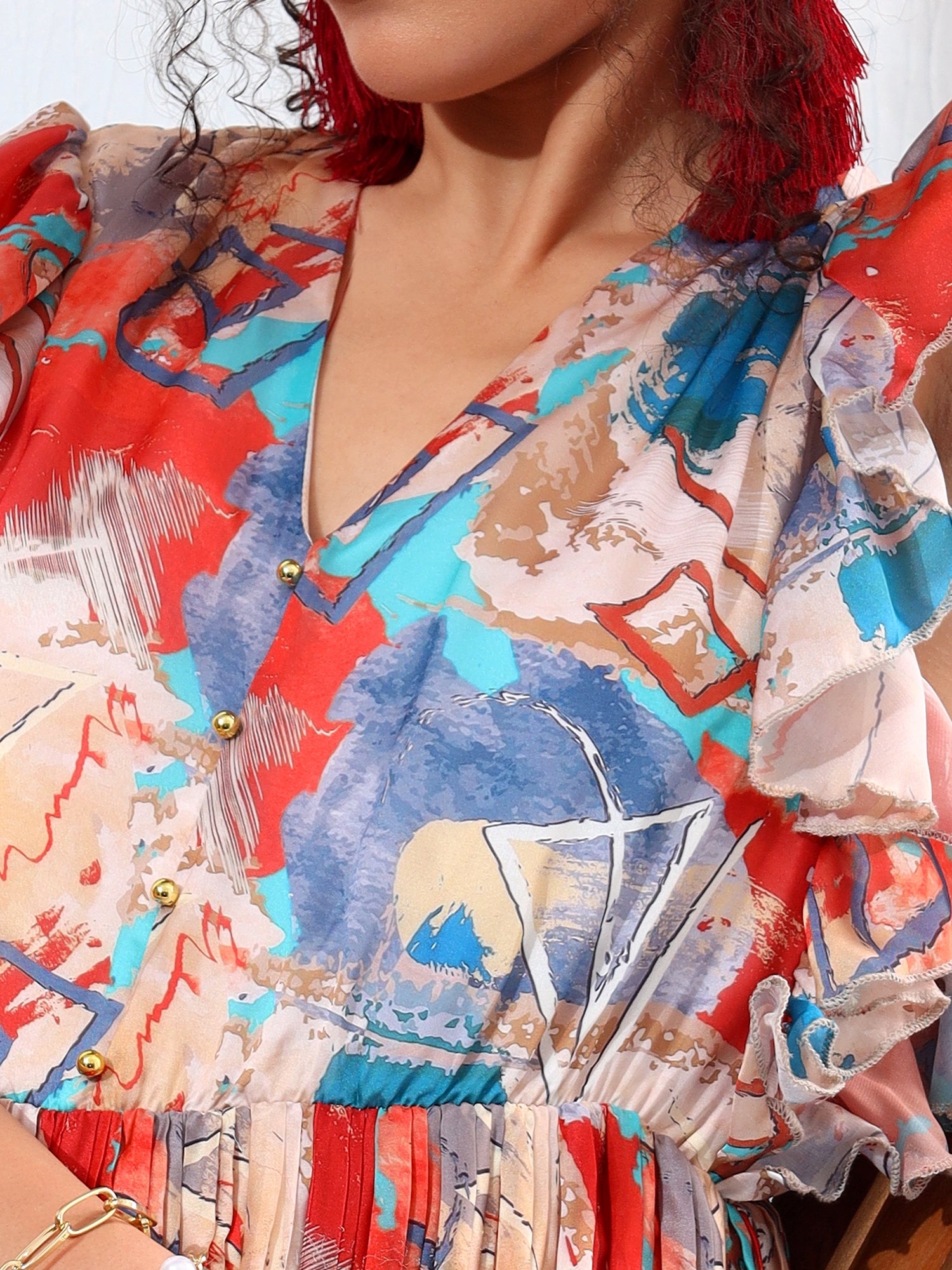 Fancy Printed Pleated Dress