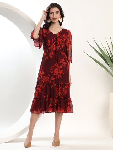 Floral Maroon Midi Dress