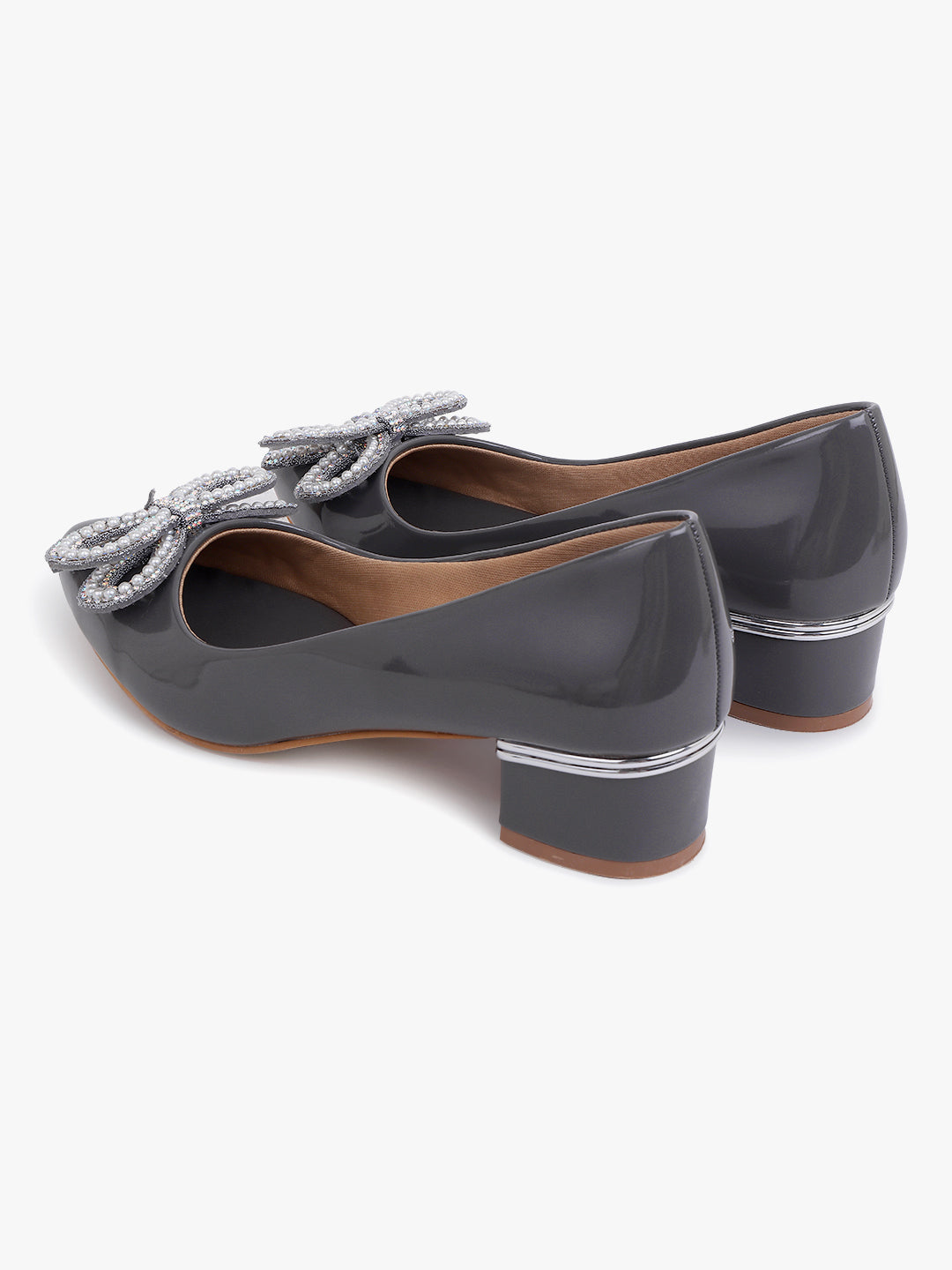 Embellished Grey Ballerina Low Heel Sandals