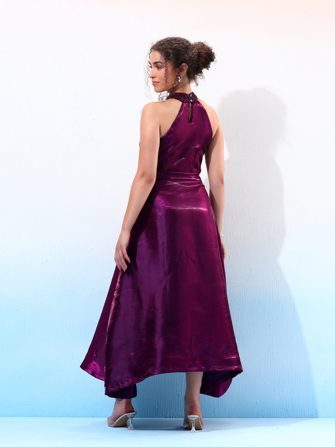 Embellished Purple Flared A-Line dress