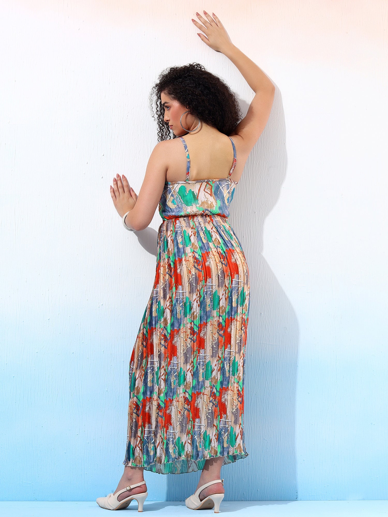 Stylish Printed Pleated Long Dress