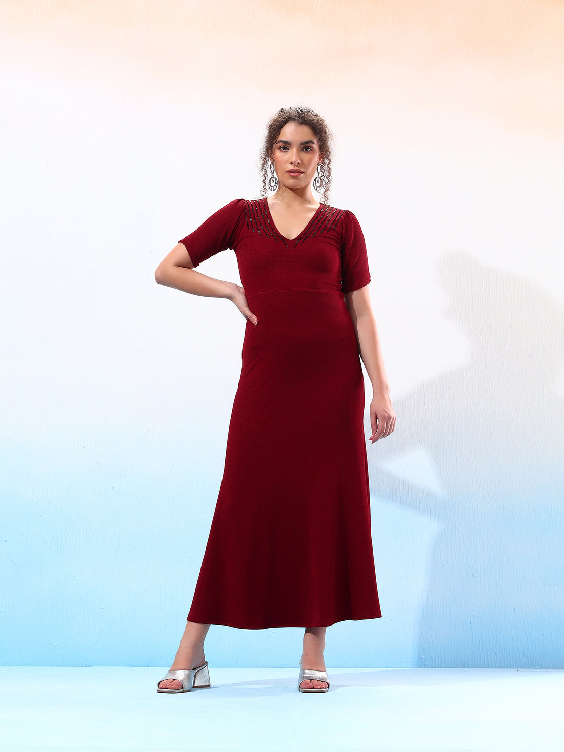 Embellished Red Sheath Dress