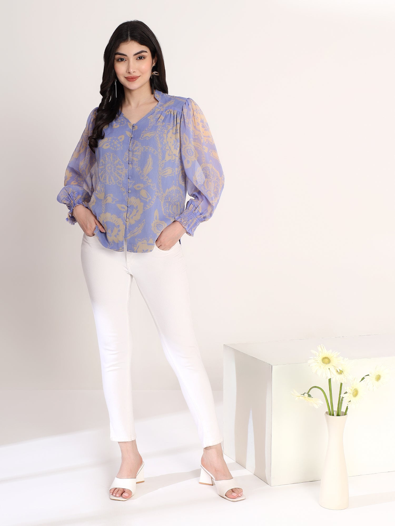 Classy Printed Blue Top
