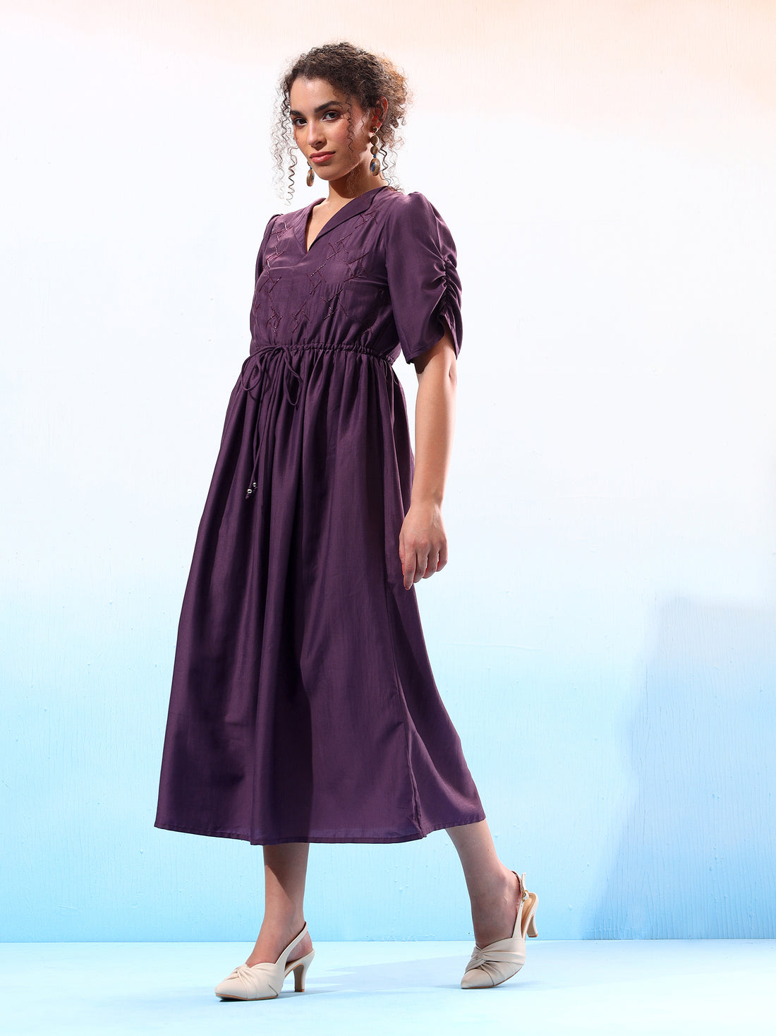 Embellished Purple Flared Dress