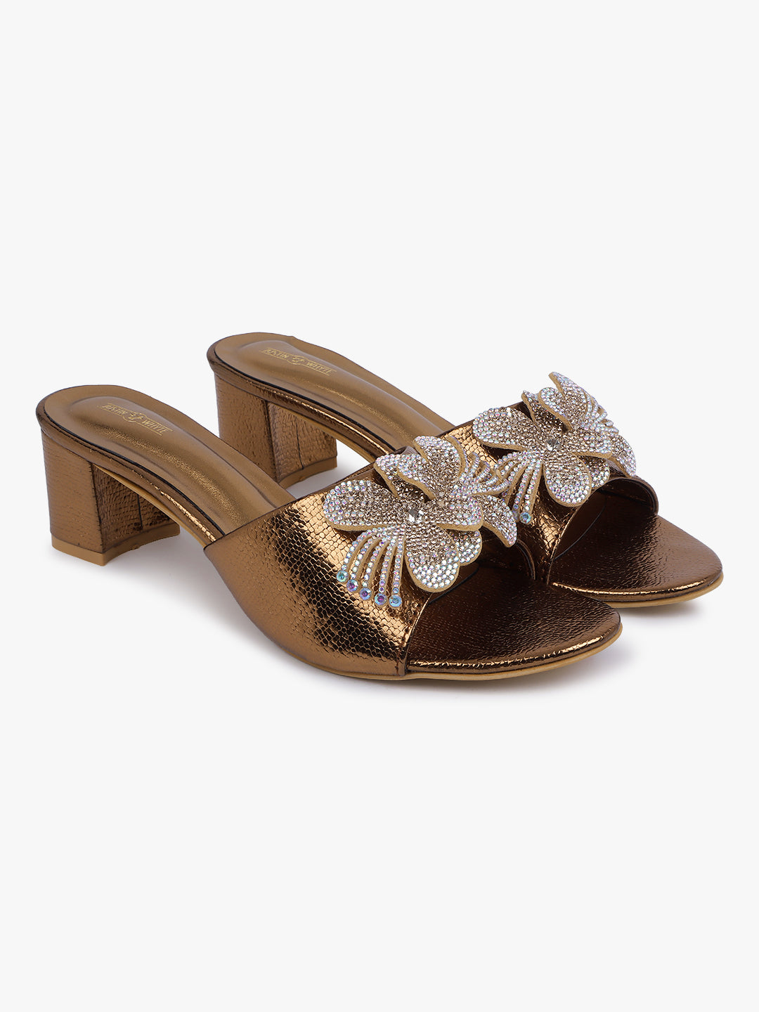 Embellished Bronze Heel Sandals