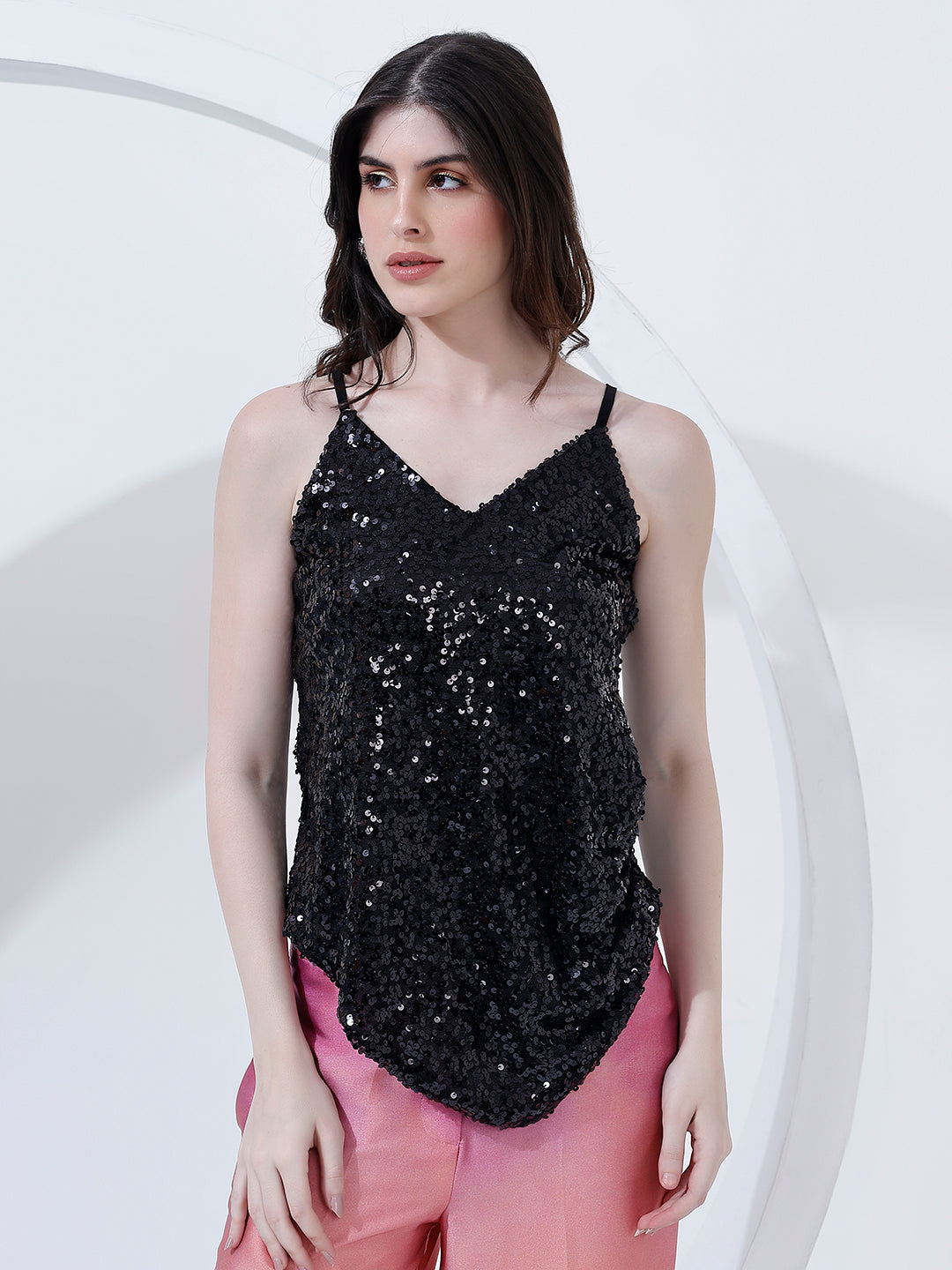 Embellished Black Cami Top