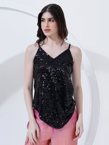 Embellished Black Cami Top