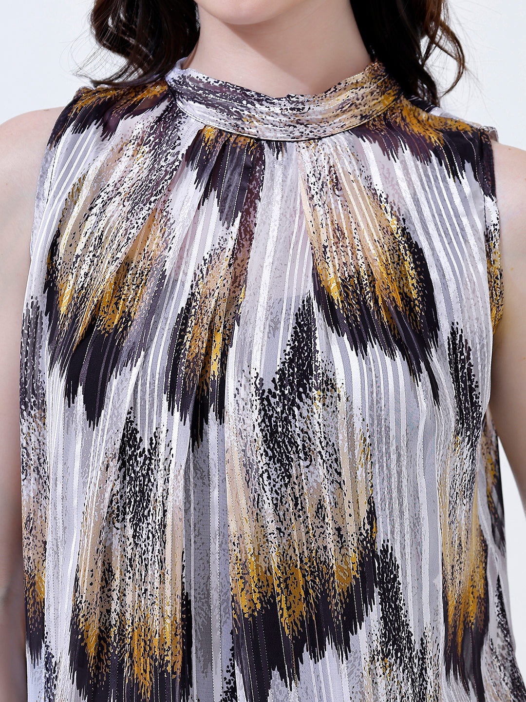 Pleated Printed Blouse Top