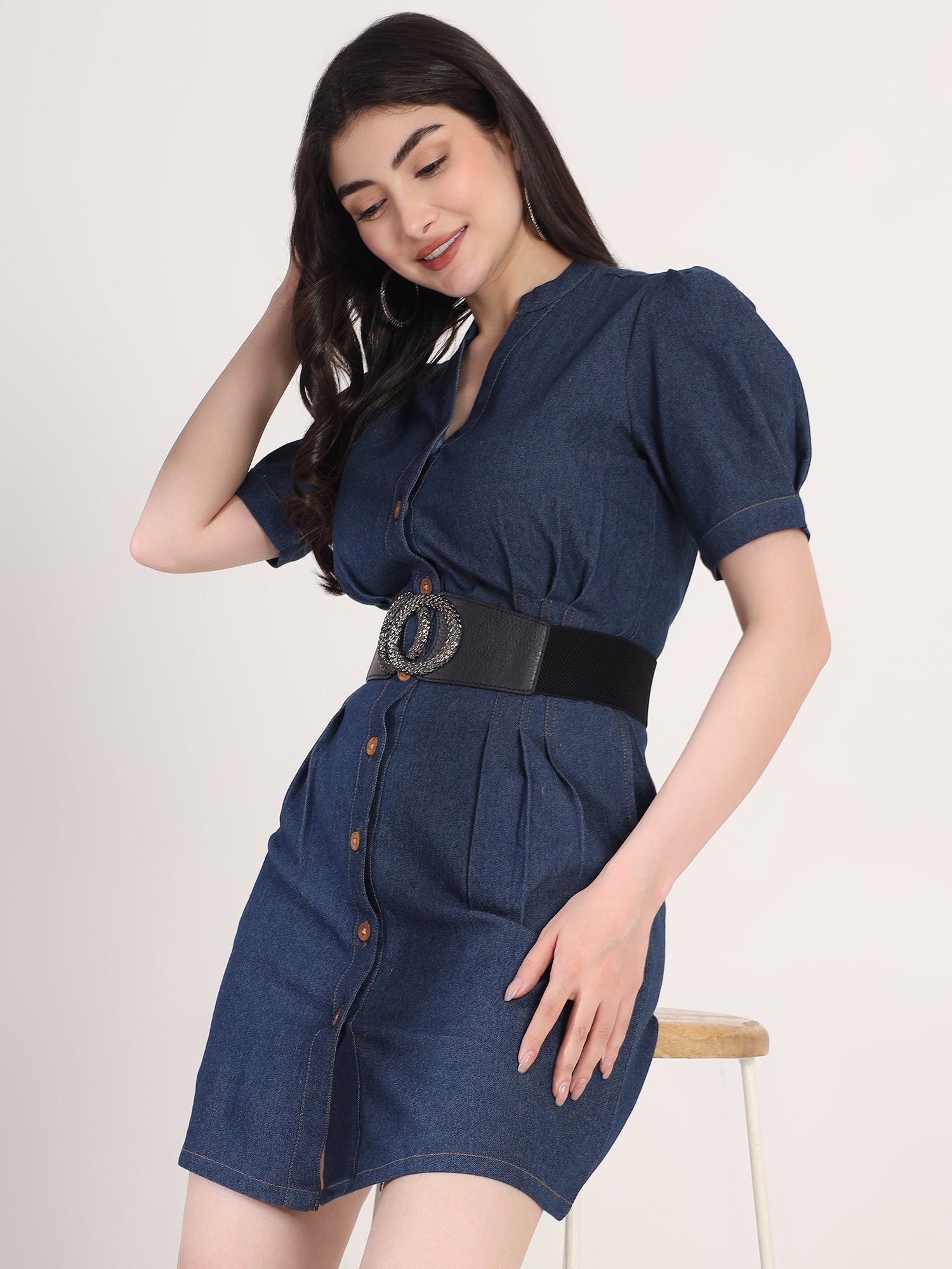 Classy Blue Denim Shirt Mini Dress