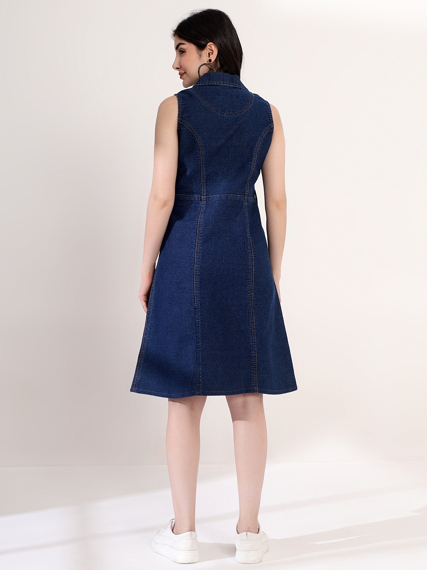 Stylish Denim Flared Midi Dress
