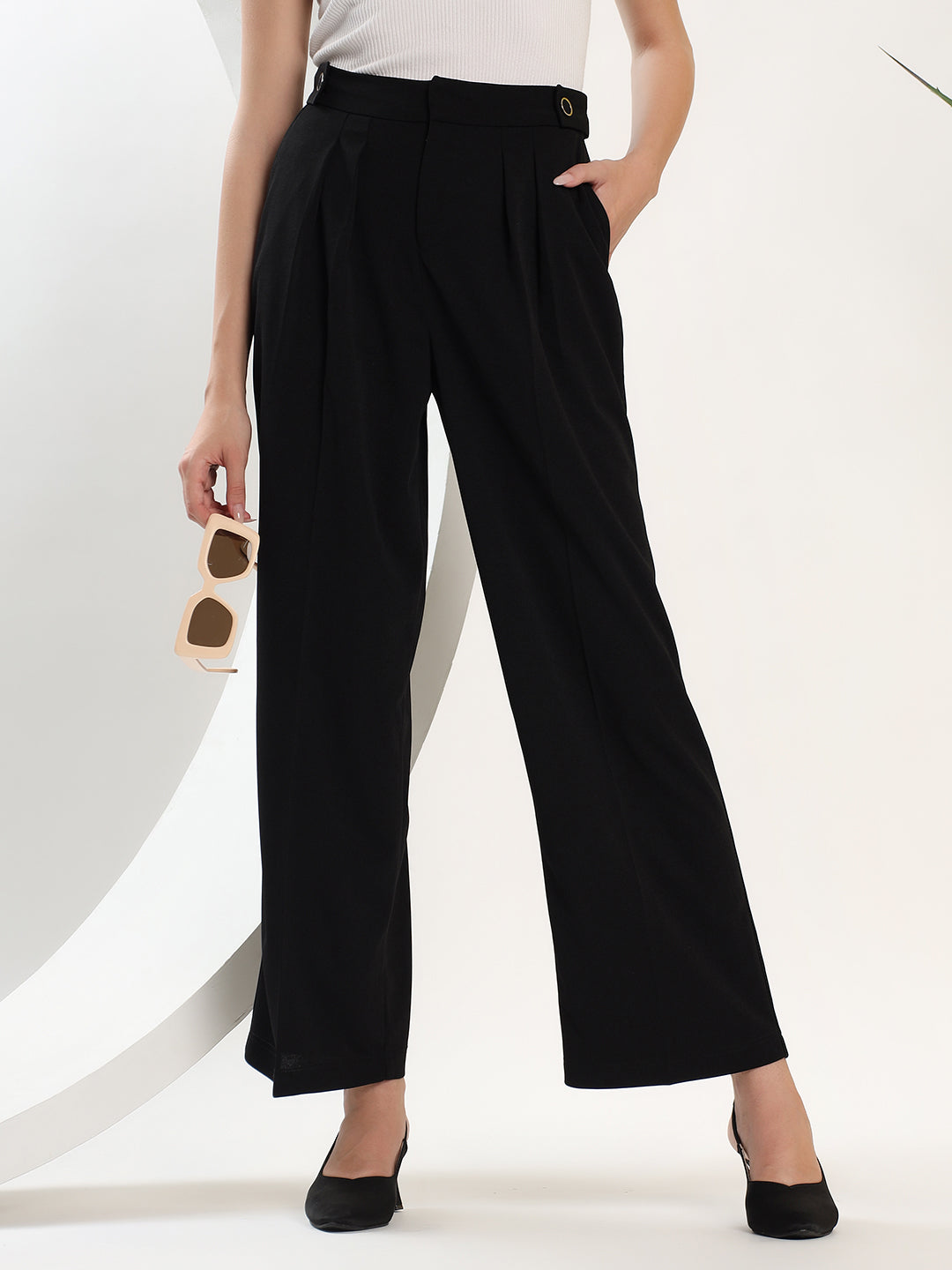 Pleated Black Flared Pants