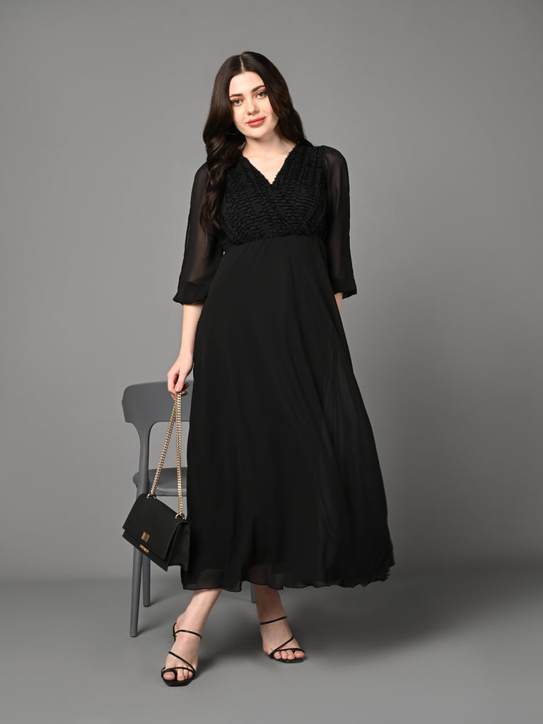 Judi V-neck Overlap Flaired Dress