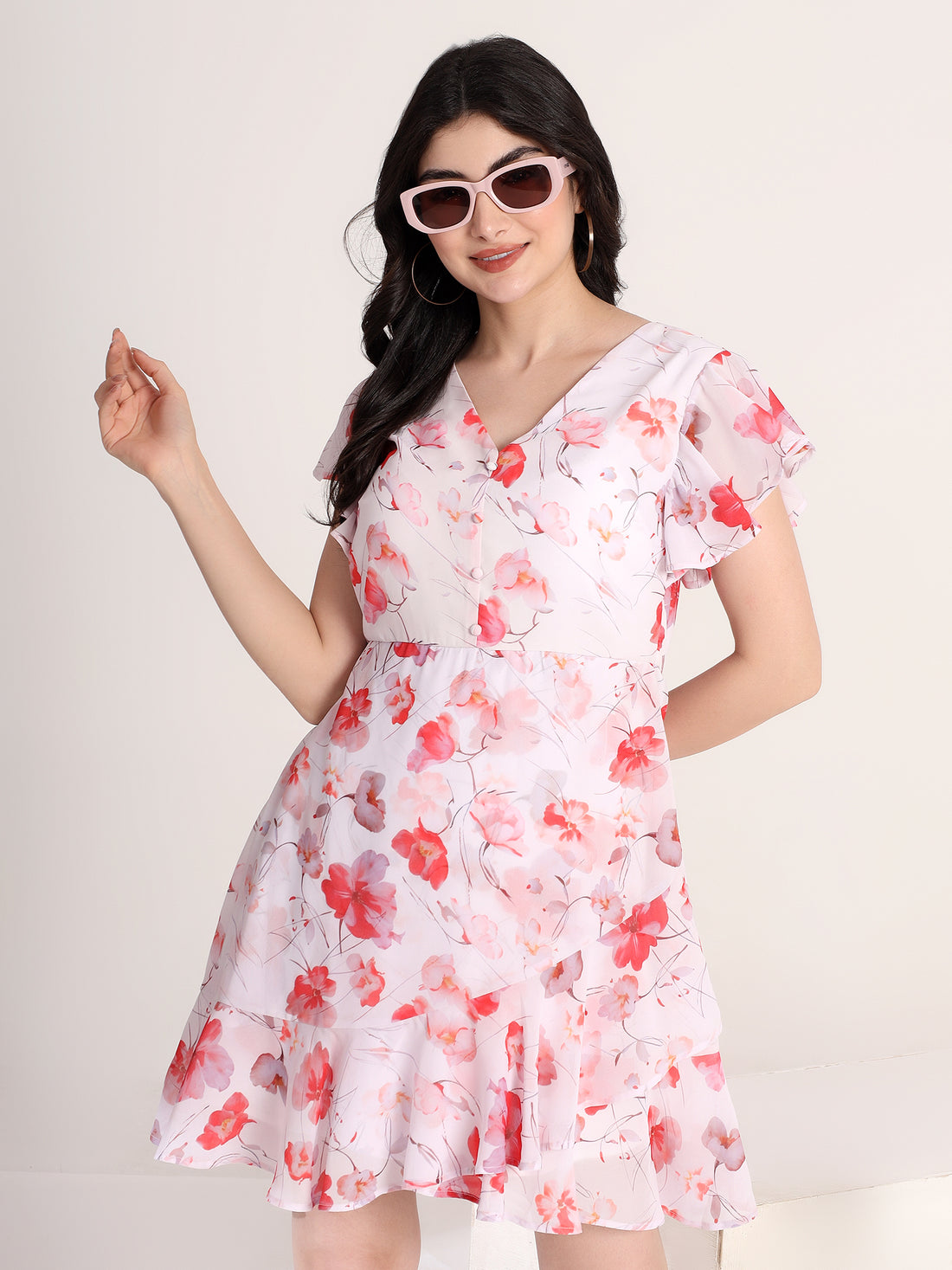 Fancy Floral Layered Ruffled Dress