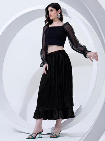 Classy Black Layered Midi Skirt