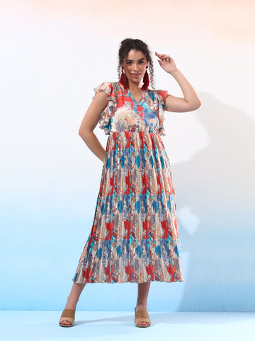Fancy Printed Pleated Dress