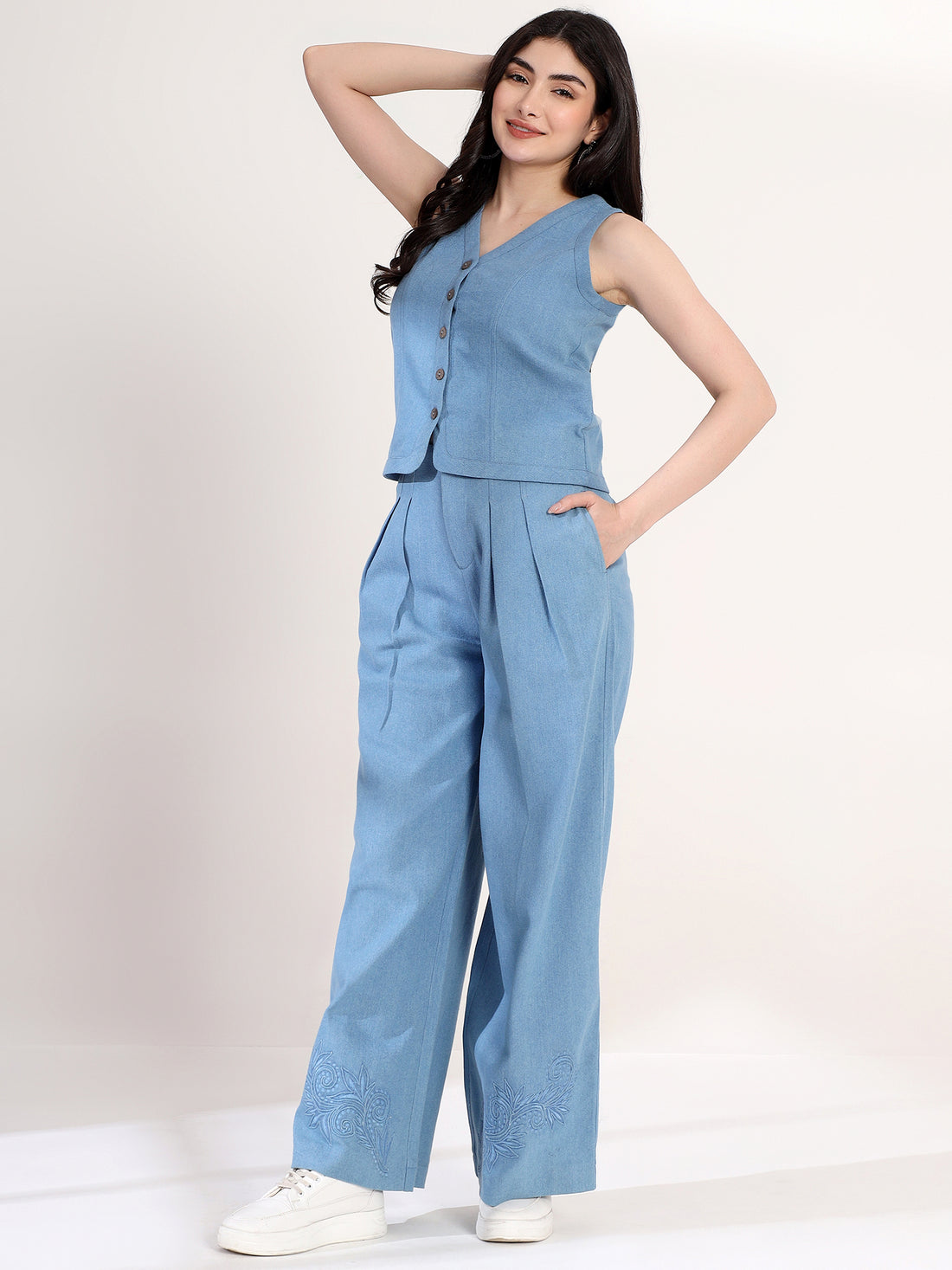 Classy Blue Embroidery Baggy Jeans