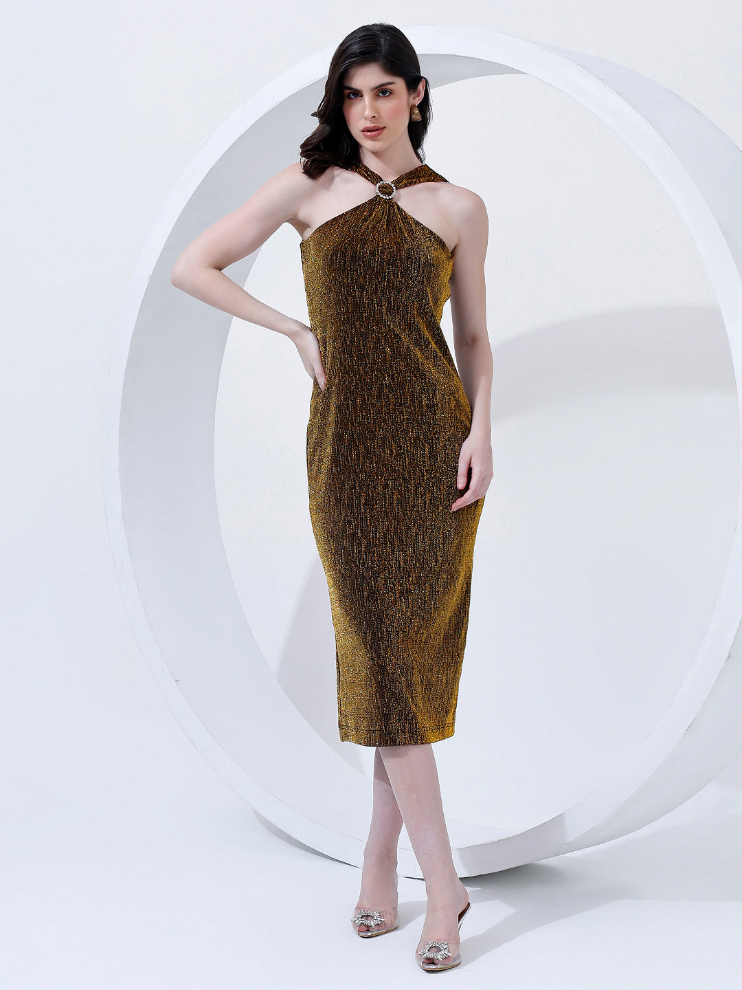Embellished Gold Sheath Dress