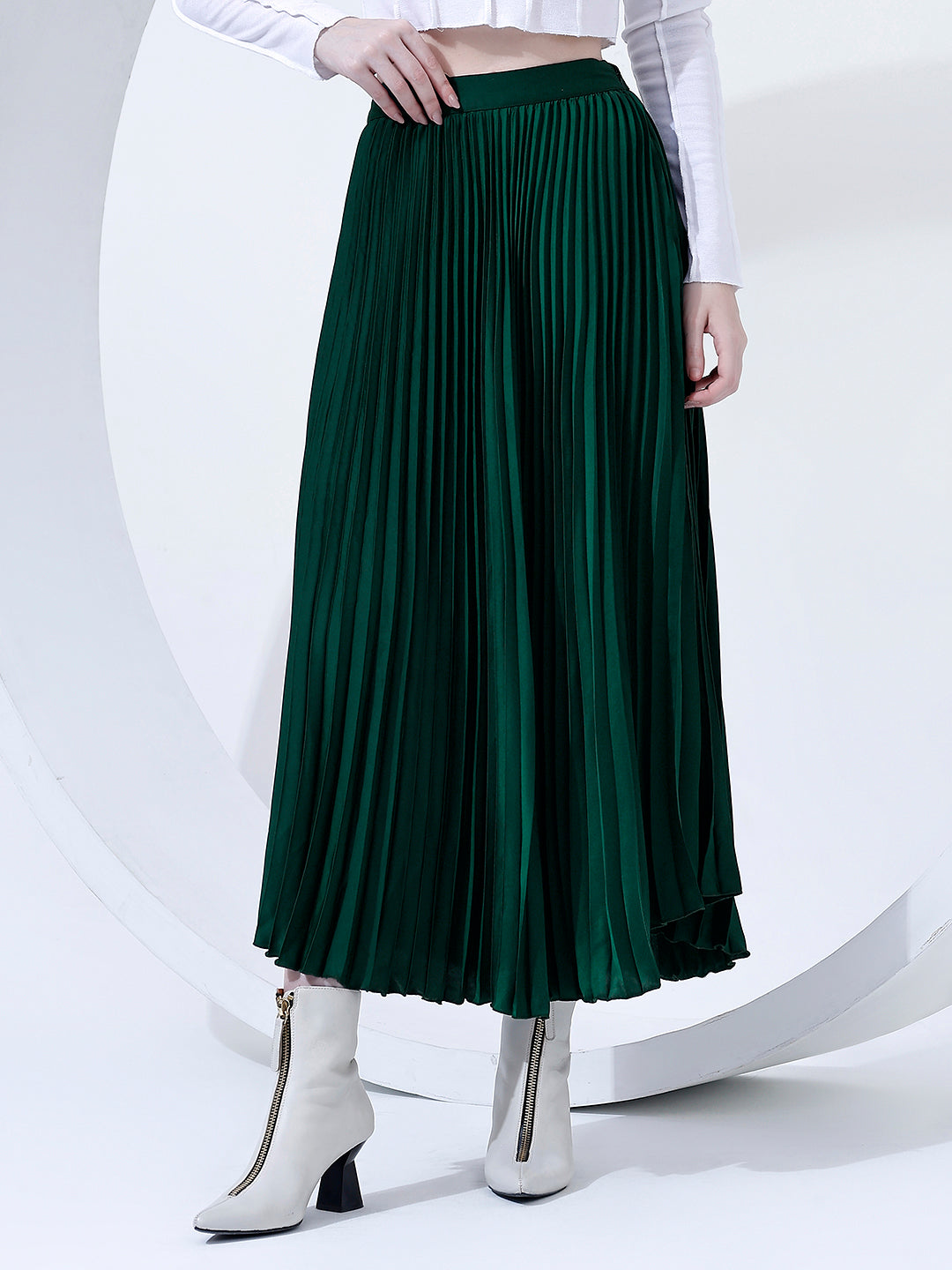 Classy Green Pleated Skirt